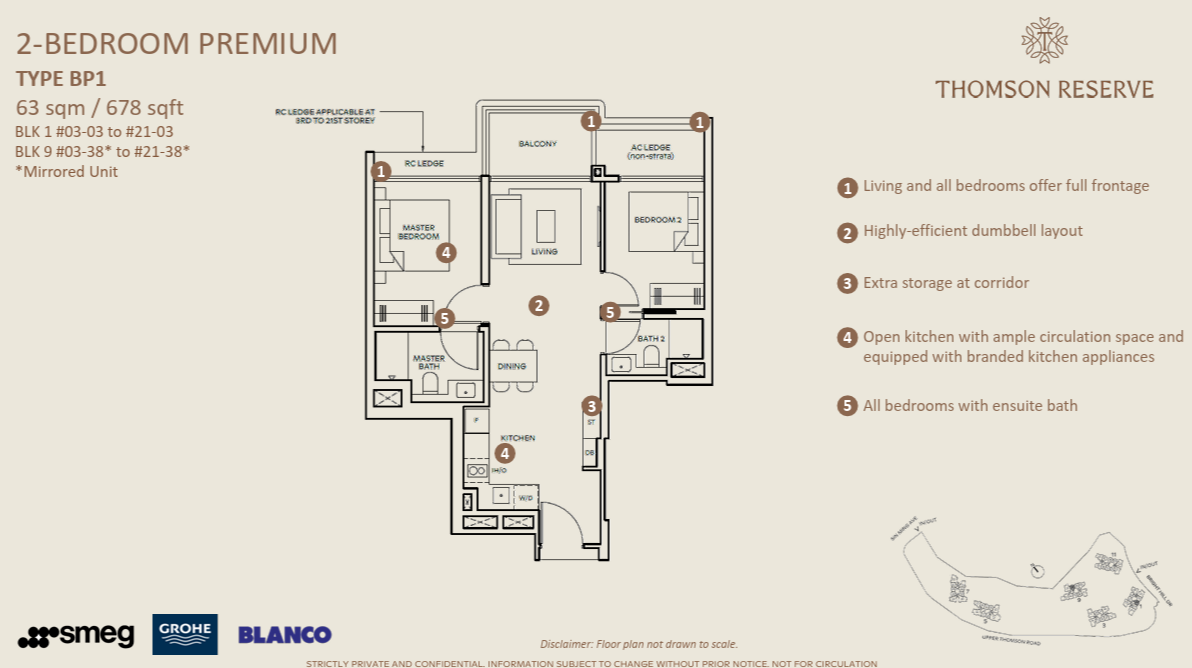 Thomson Reserve 2-Bedroom Premium floor plan, Type BP1, 63 sqm 678 sqft