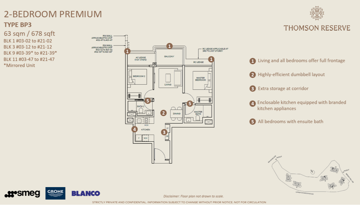 Thomson Reserve 2-Bedroom Premium floor plan, Type BP3, 63 sqm 678 sqft